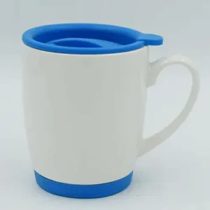 WHITE MUG WITH BLUE LID