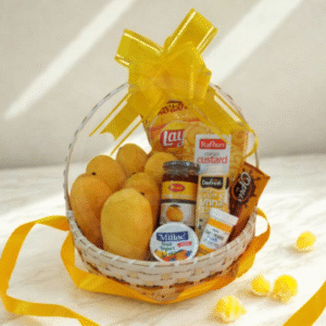 Mango Snack Delight Basket with Sindhri Mangoes, Custard, Chips, and Juice