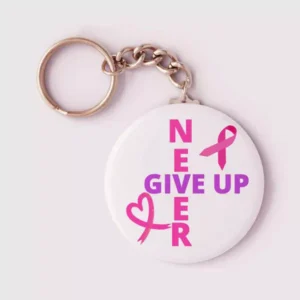 Round Breast Cancer Awareness Keychain with Custom Company Logo on Front and Back