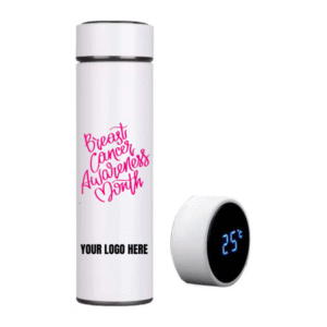 White Breast Cancer Awareness Temperature Bottle with Custom Logo Branding
