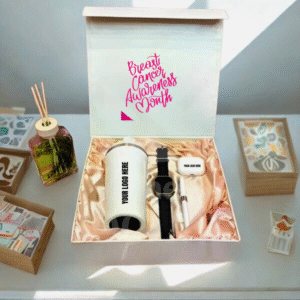 Breast Cancer Awareness Premium Gift Box with Tumbler, Smartwatch, Pen, Earbuds, and Custom Logo Branding