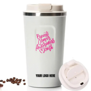 Breast Cancer Awareness White Coffee Tumbler with Custom Logo Branding