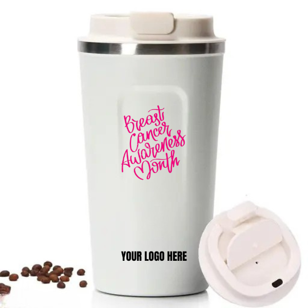 Breast Cancer Awareness White Coffee Tumbler with Custom Logo Branding