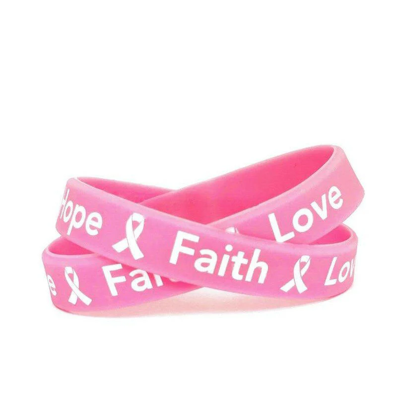 Breast Cancer Awareness Pink Bracelet with Ribbon Design and Custom Logo