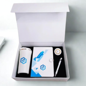 The Timeless Desk Box corporate gift set with mug notebook pen table clock and premium packaging
