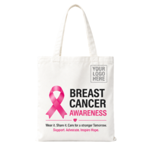 Breast cancer awareness white tote bag pink ribbon cotton bag Pakistan corporate gifting