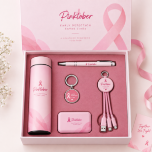 pinktober power kit breast cancer awareness tech gift box earbuds cable bottle Pakistan corporate gifting