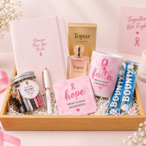 pinktober serenity basket breast cancer awareness gift hamper with candle mug chocolates Pakistan