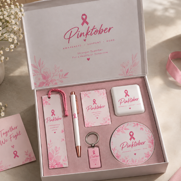 pinktober breast cancer awareness gift box corporate gift set Pakistan premium pink ribbon gifts